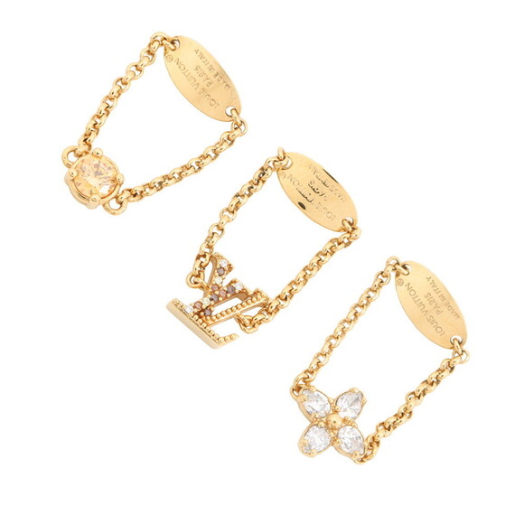 Louis Vuitton Women's Ring Set with LV Rhinestones, Size M, M1695M.